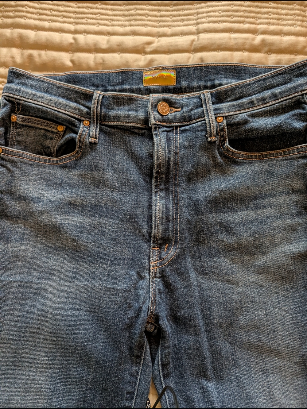 MOTHER Slim Straight Jeans in Blue Denim